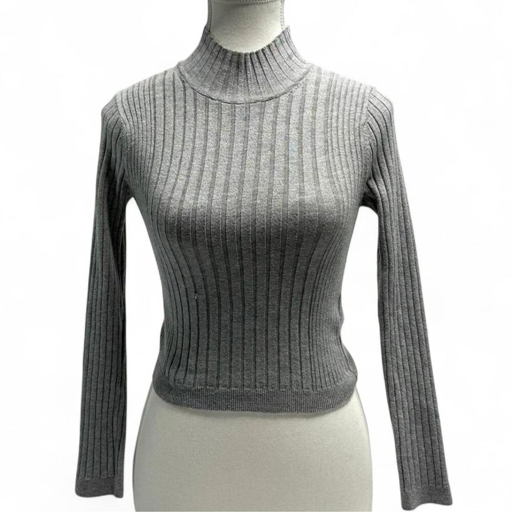 Urban Outfitters Grey Mock Neck Long Sleeve Ribbed Top Size Small